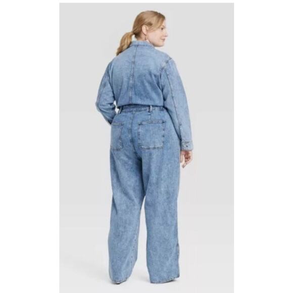 Universal Thread NWT Womens Size 8 Long Sleeve Baggy Utility Blue Denim Jumpsuit - Picture 3 of 8